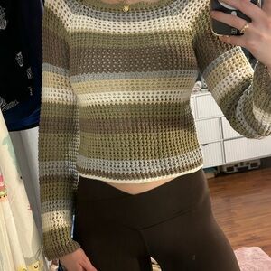 Olive and Cream Striped Knit Sweater